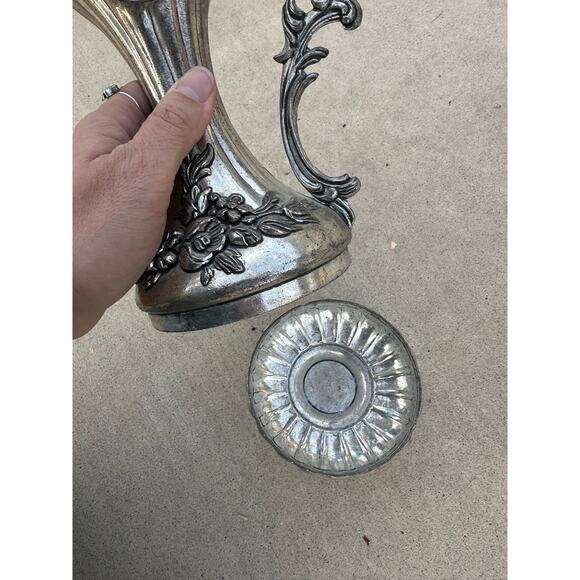 Italian Silver finish Pitcher decor vase floral Romatic scrolling baroque Italy - Picture 7 of 7